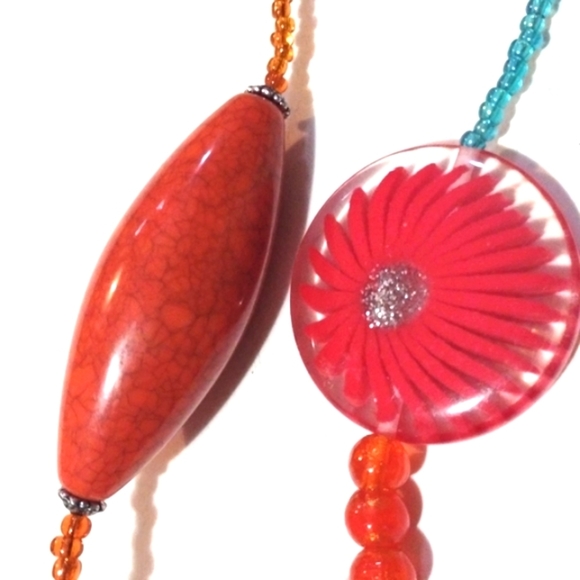 VINTAGE MULTICOLORED & MULTIBEADED LARGE STONES, BLOWN GLASS 36" NECKLACE - Picture 6 of 13